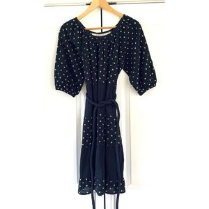 Ace & Jig Lola Dress Black Dot Puff Sleeve A Line Tiered Rope Belt NEW Size XS